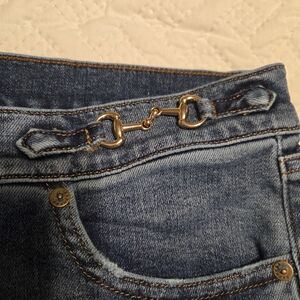 Express High Rise Blue Jeans with Gold Accents